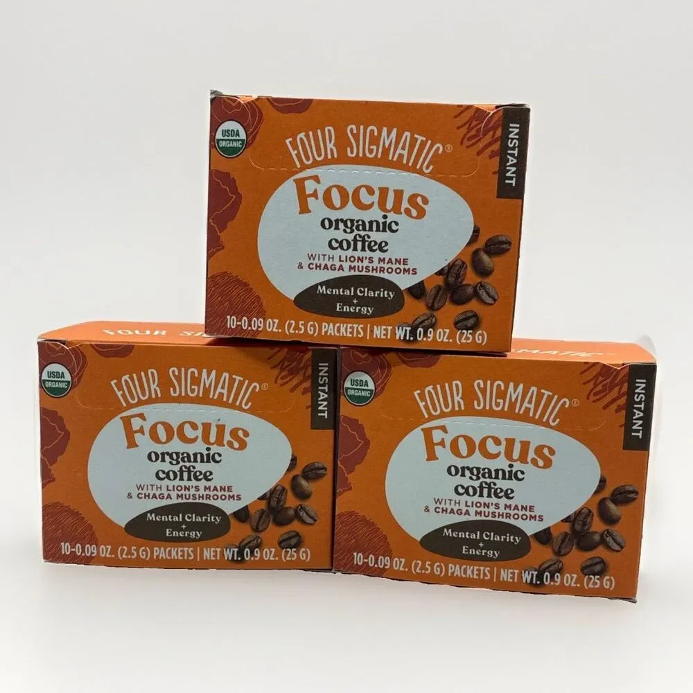 Lot 3 Four Sigmatic Focus Organic Instant Coffee Chaga Mushrooms Lion's Mane 30